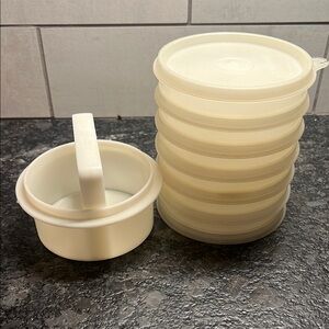 Tupperware Vintage Hamburger Stackers.  Set of 6. Form and lid. Make ahead